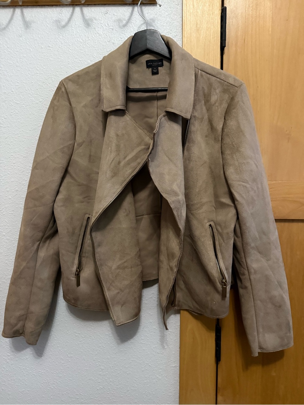 Ann Taylor Factory Taupe Suede Moto Jacket